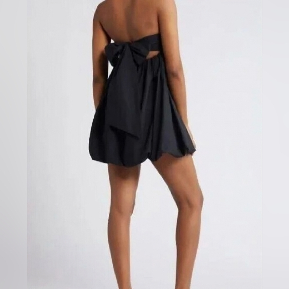 BP Nordstrom Black Strapless Bubble Mini Dress XS Bow Back Party Cocktail NWT